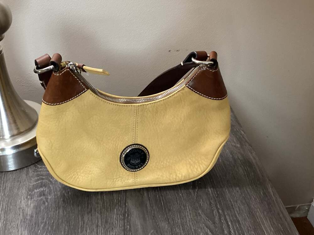 Dooney & Bourke Yellow Pebbled Leather Hobo Shoulder Bag with Brown Trim - Picture 6 of 7